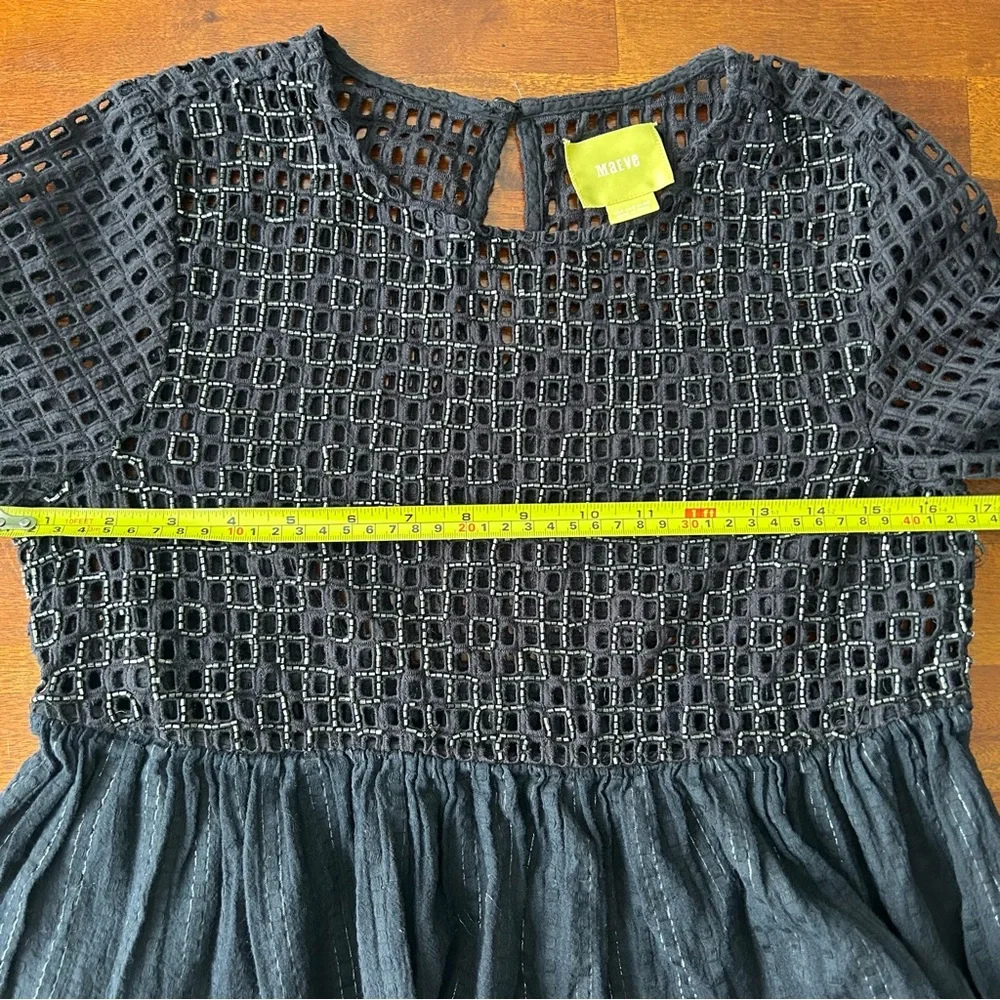Anthropologie Maeve‎ Black Alameda Bell Sleeve Beaded 100% Cotton Blouse